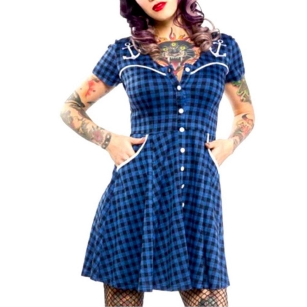 Sourpuss blue and black gingham dress